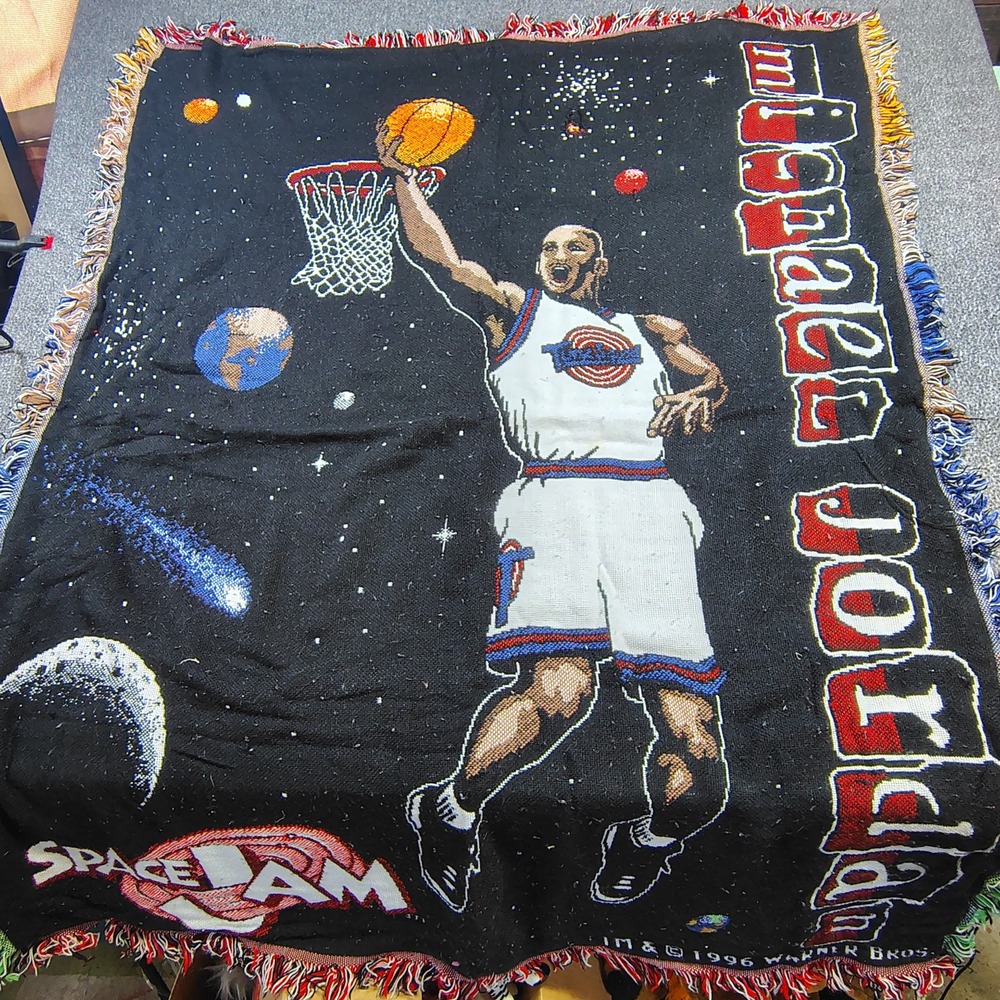 Vintage 1996 Space Jam Michael Jordan Woven Tapestry Throw Blanket 44x58 Warner